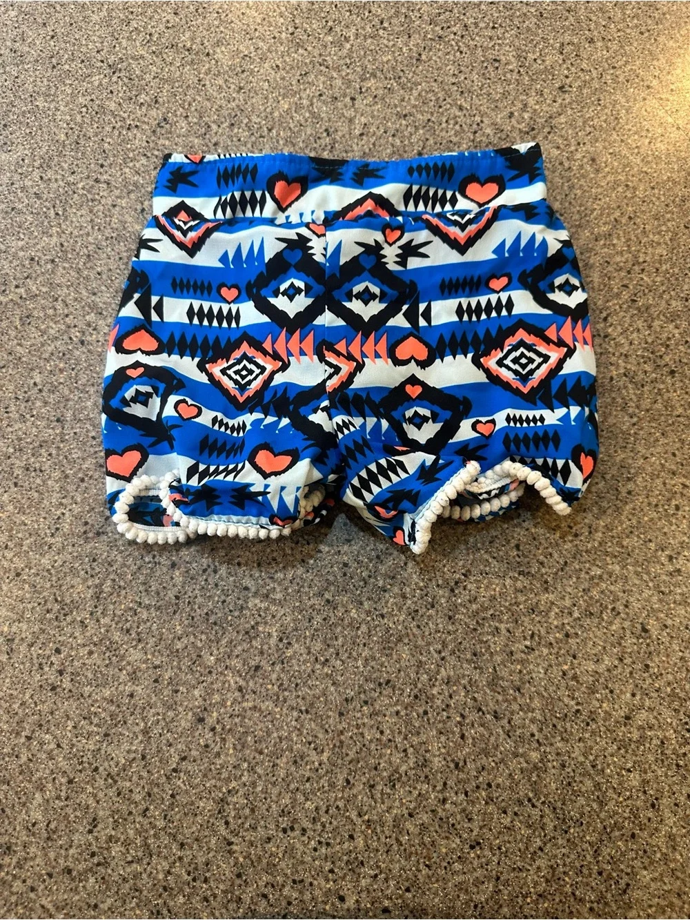 Blue Aztec Print Pom-Trim  Shorts